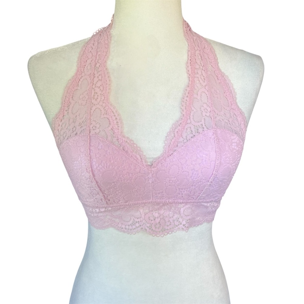Aerie Petal Pink Halter Lace Bralette Bra Size Small Coquette